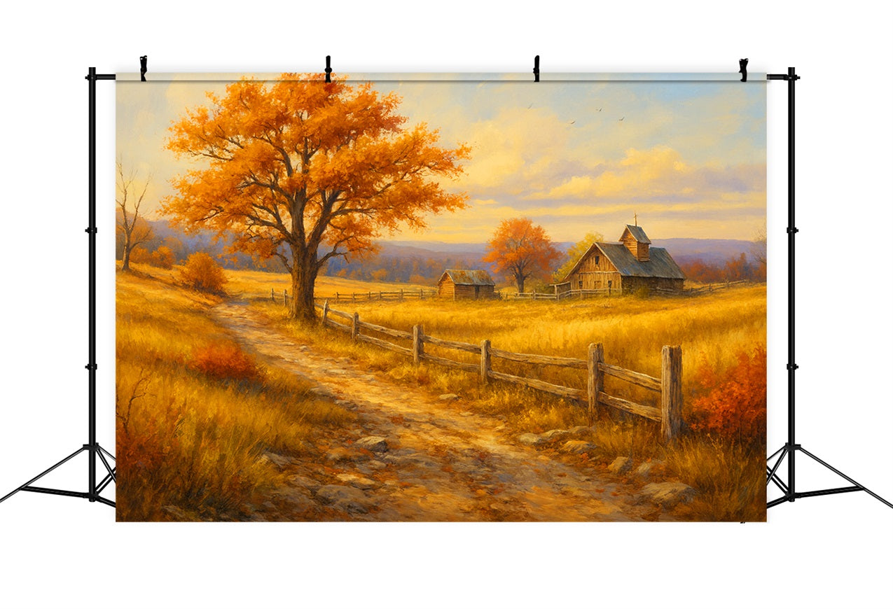 Farm Backdrop Golden Path Farm View Happy Thanksgiving Backdrop UK LXX510-35