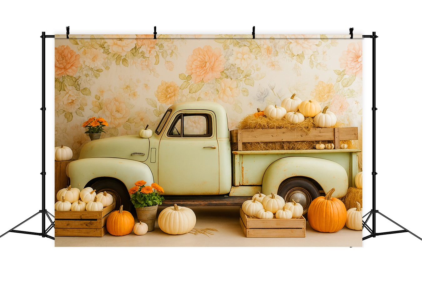 Pumpkin Backdrop Vintage Truck Pumpkin Harvest Thanksgiving Backdrops UK LXX510-38