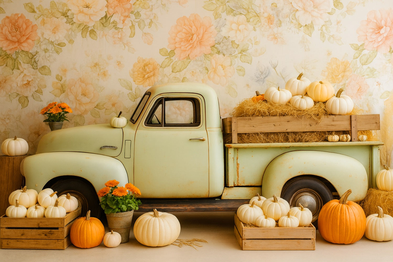 Pumpkin Backdrop Vintage Truck Pumpkin Harvest Thanksgiving Backdrops UK LXX510-38