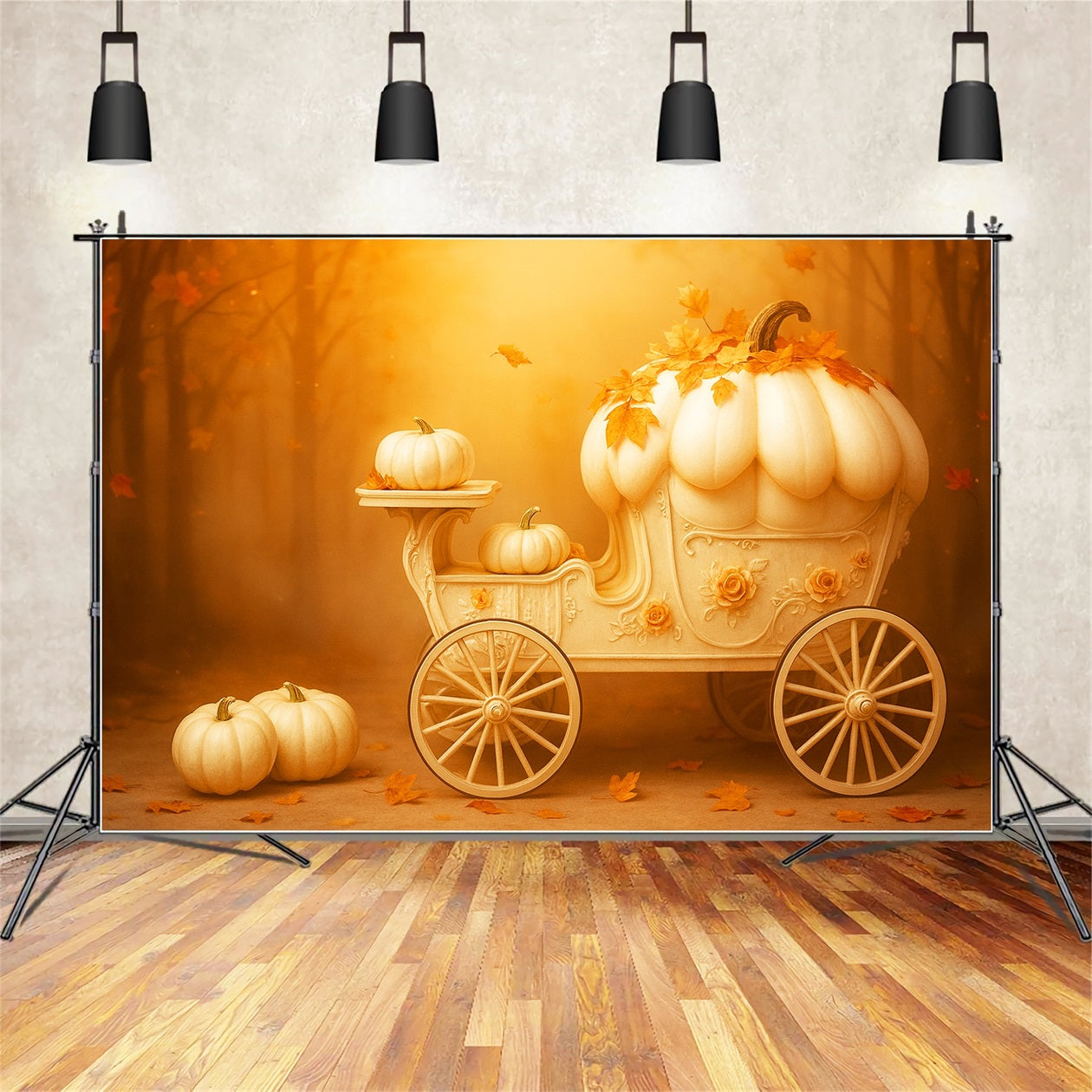 Pumpkin Photo Backdrop Pumpkin Carriage Golden Dream Happy Thanksgiving Backdrop UK LXX510-41
