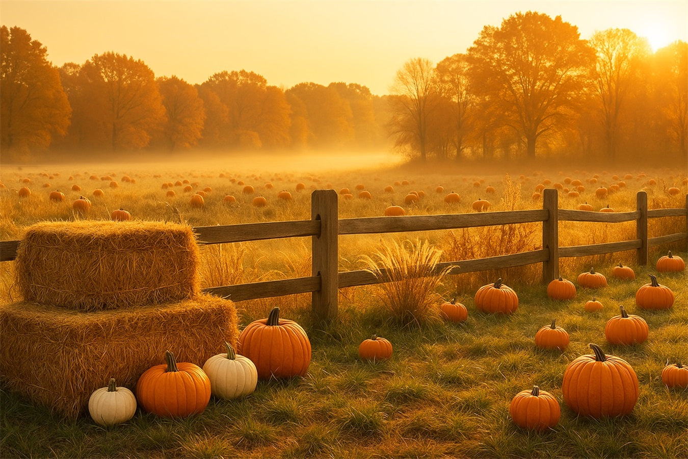 Pumpkin Patch Backdrop Golden Meadow Pumpkin Field Thanksgiving Backdrop UK LXX510-48
