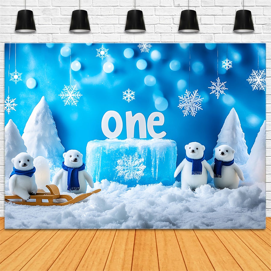 Snowflake Backdrop Polar Bears Snowy Wonderland Winter Backdrop UK LXX510-52