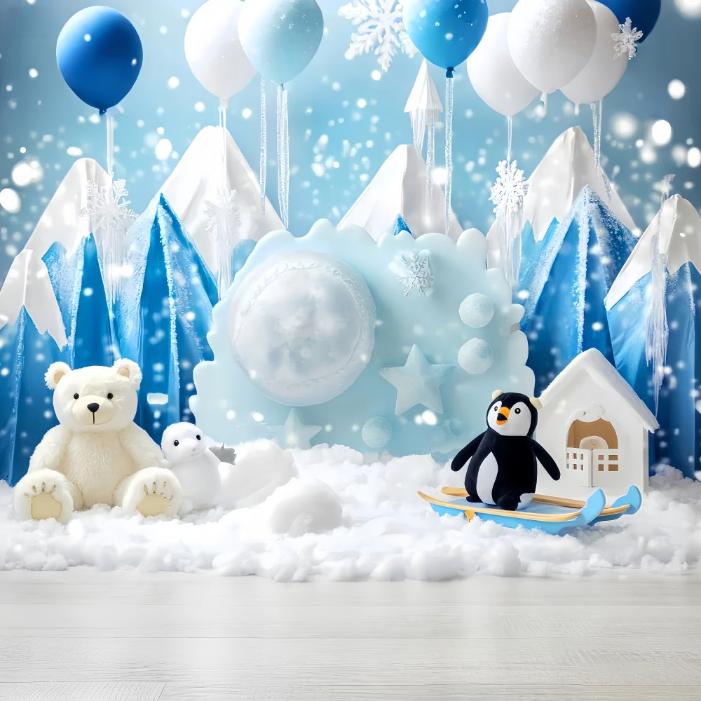 Snowflake Photo Backdrop Arctic Friends Frosty Adventure Winter Backdrops UK LXX510-53