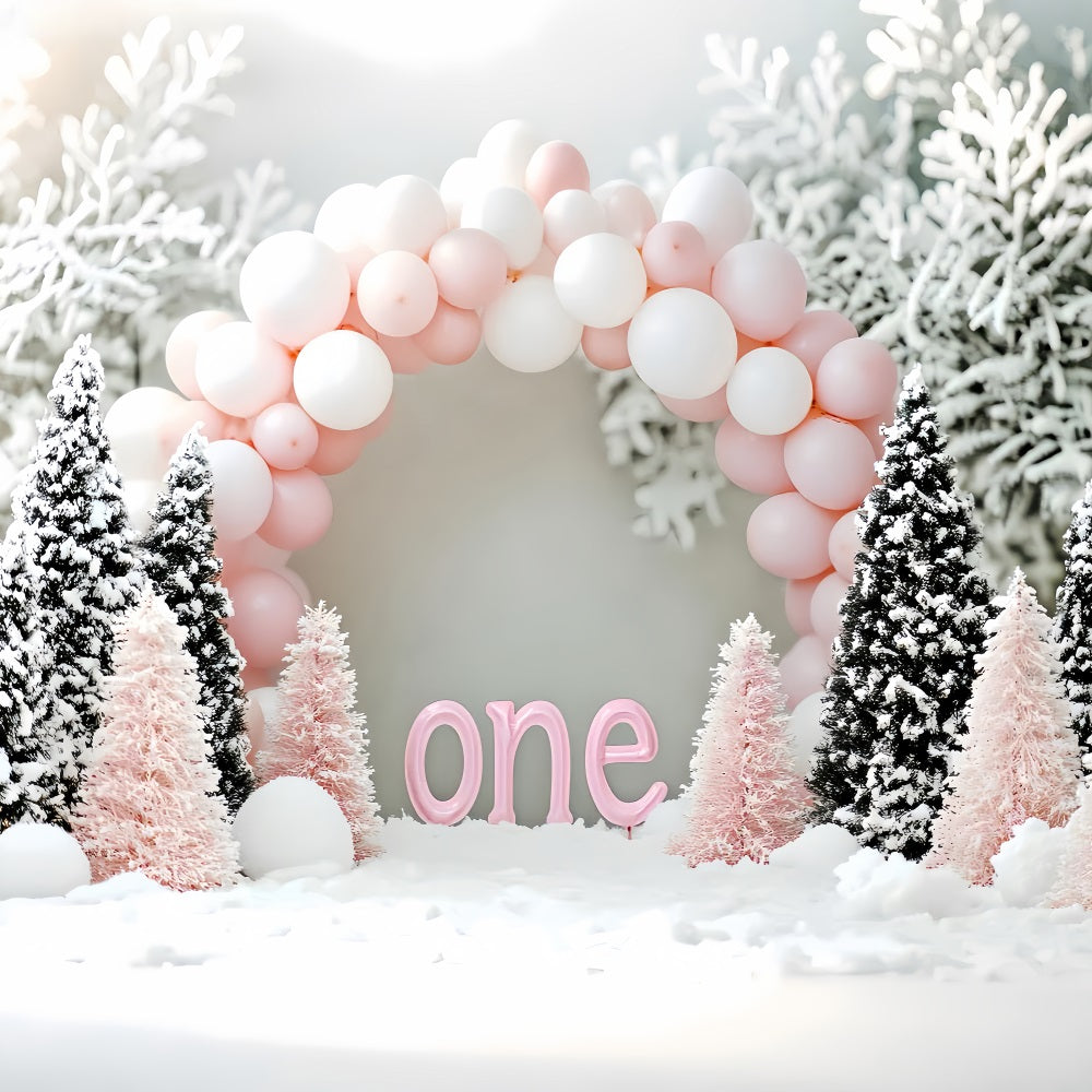 Winter Snow Backdrop Pink Balloon Birthday Wonderland Winter Backdrops UK LXX510-63