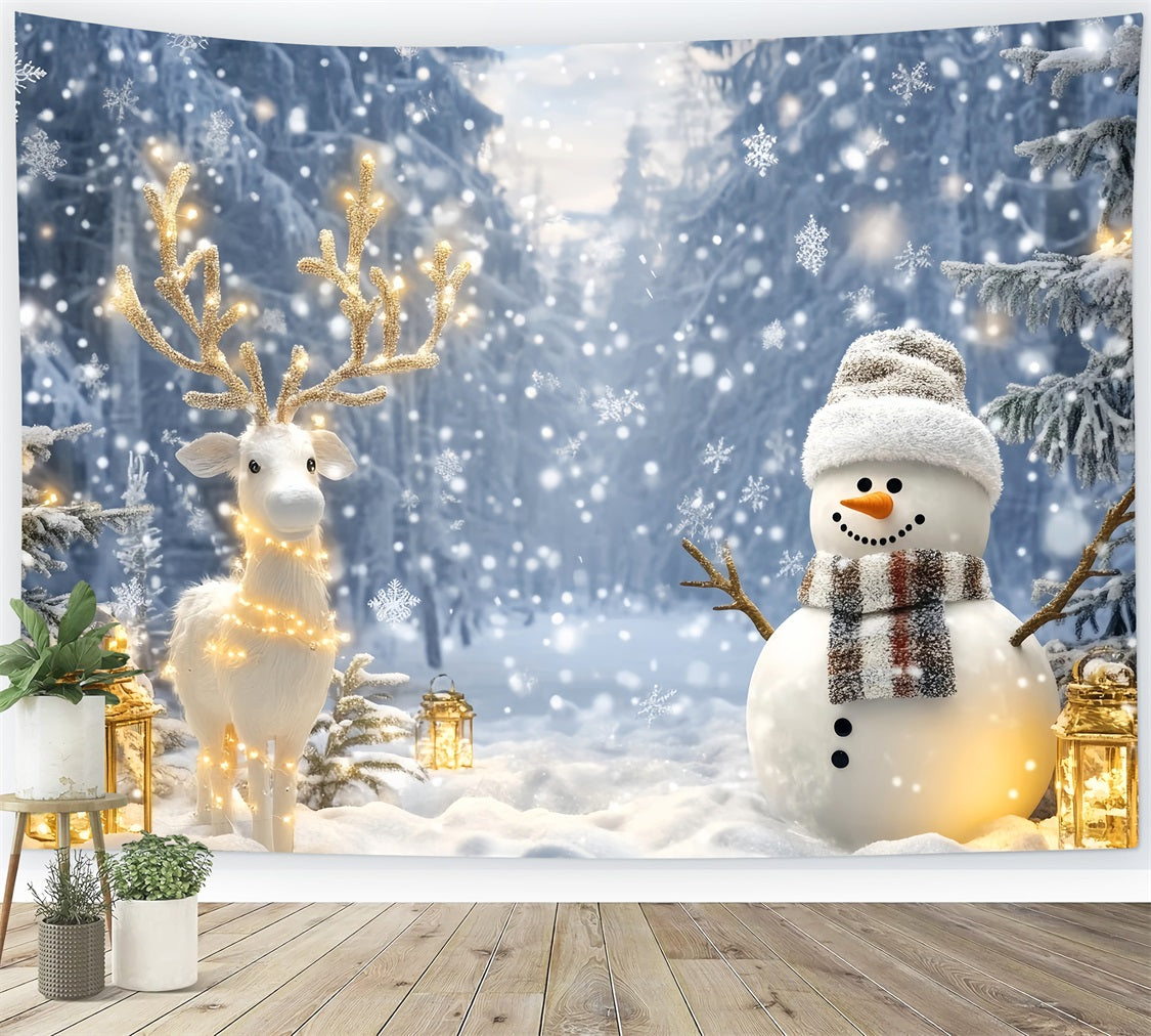 Wonderland Backdrop Snowman Reindeer Forest Glow Winter Photo Backdrops UK LXX510-65
