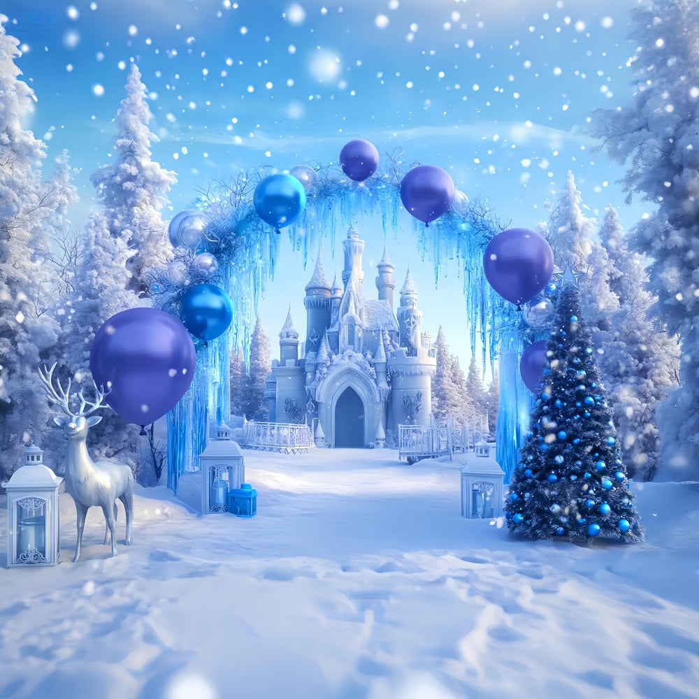 Winter Wonderland Backdrop Blue Castle Balloon Wonderland Winter Backdrops UK LXX510-69