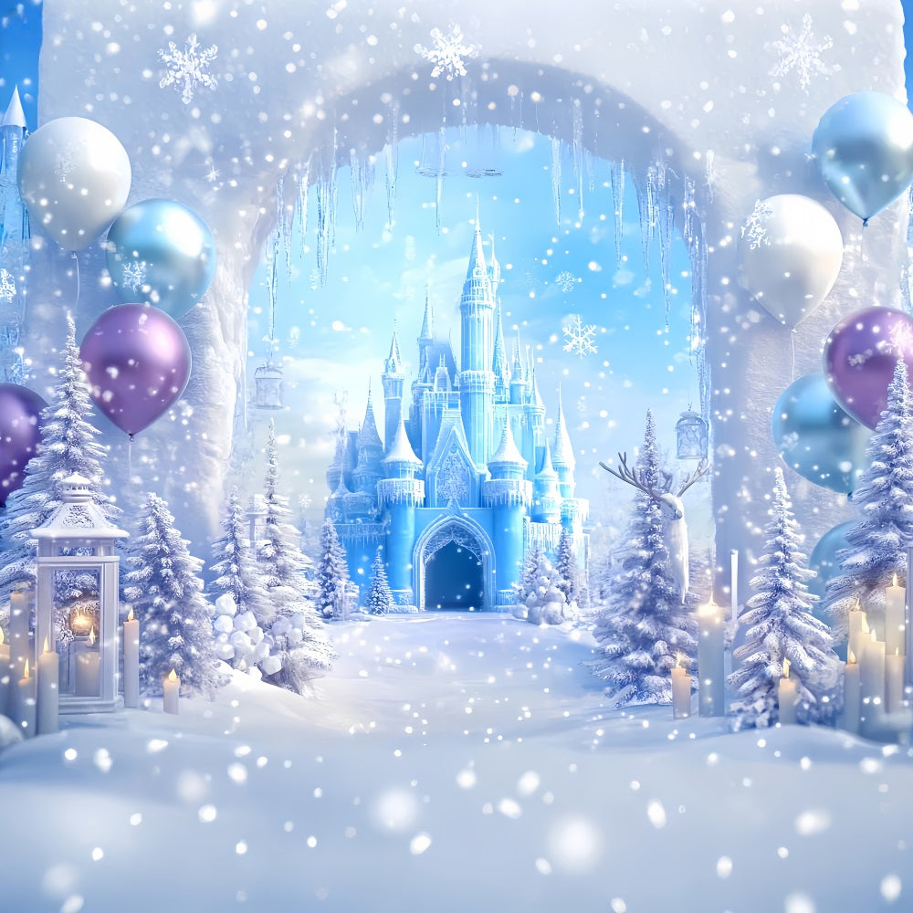 Winter Wonderland Backdrop Frozen Palace Candle Glow Winter Photo Backdrops UK LXX510-70