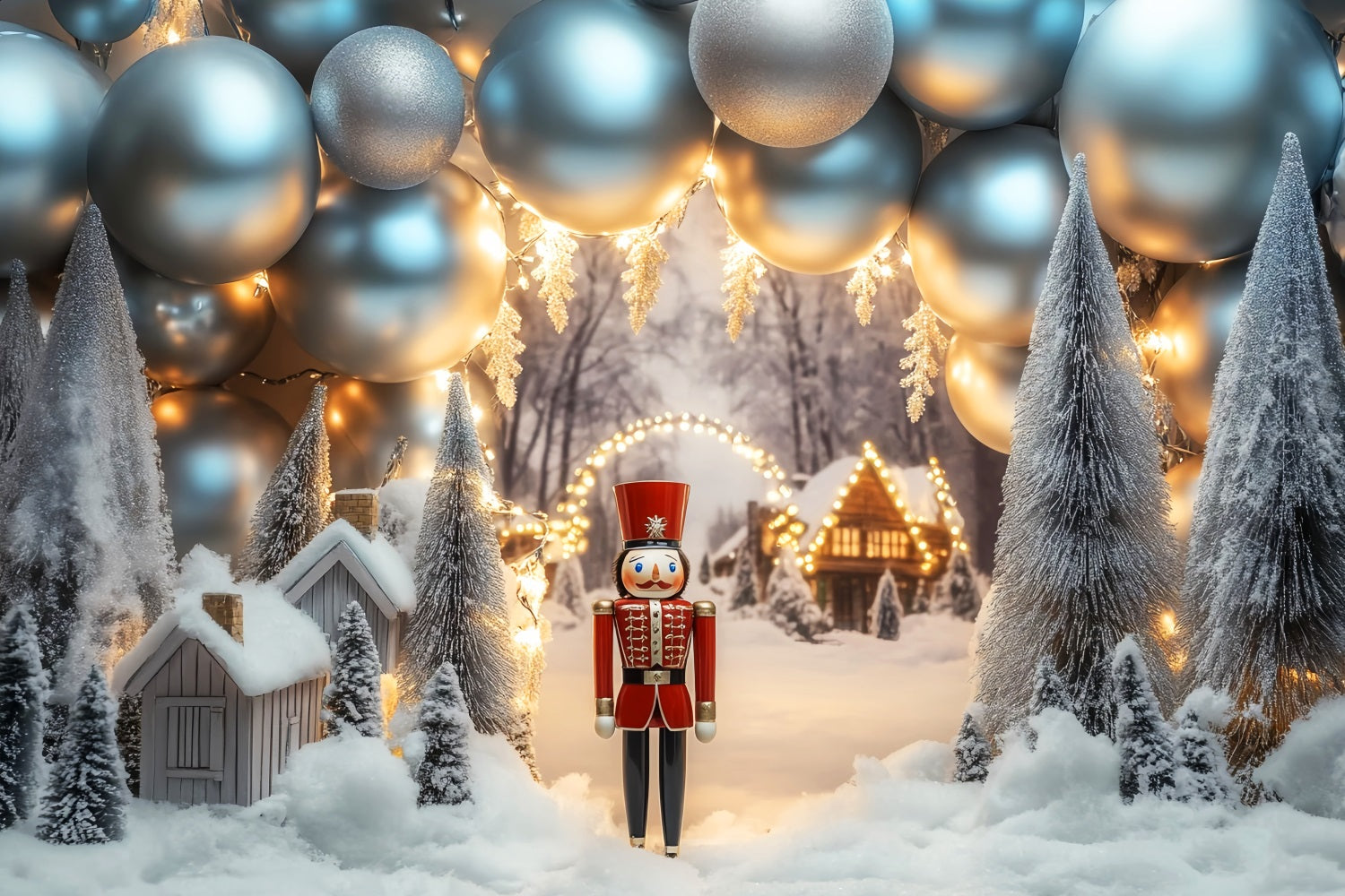 Winter Backdrop Nutcracker Silver Balloon Village Winter Snow Backdrop UK LXX510-72