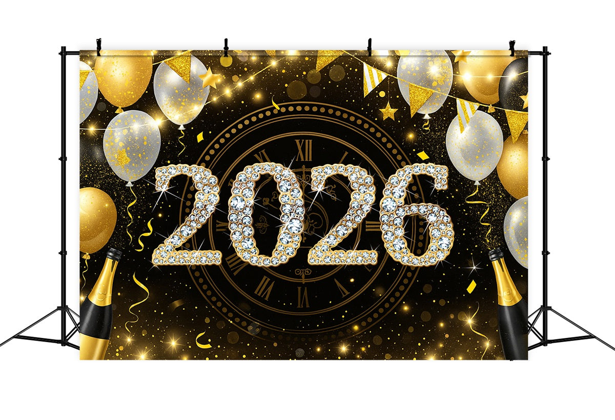 2026 New Year Backdrop Balloons Midnight Countdown Happy New Year Backdrop UK LXX510-8