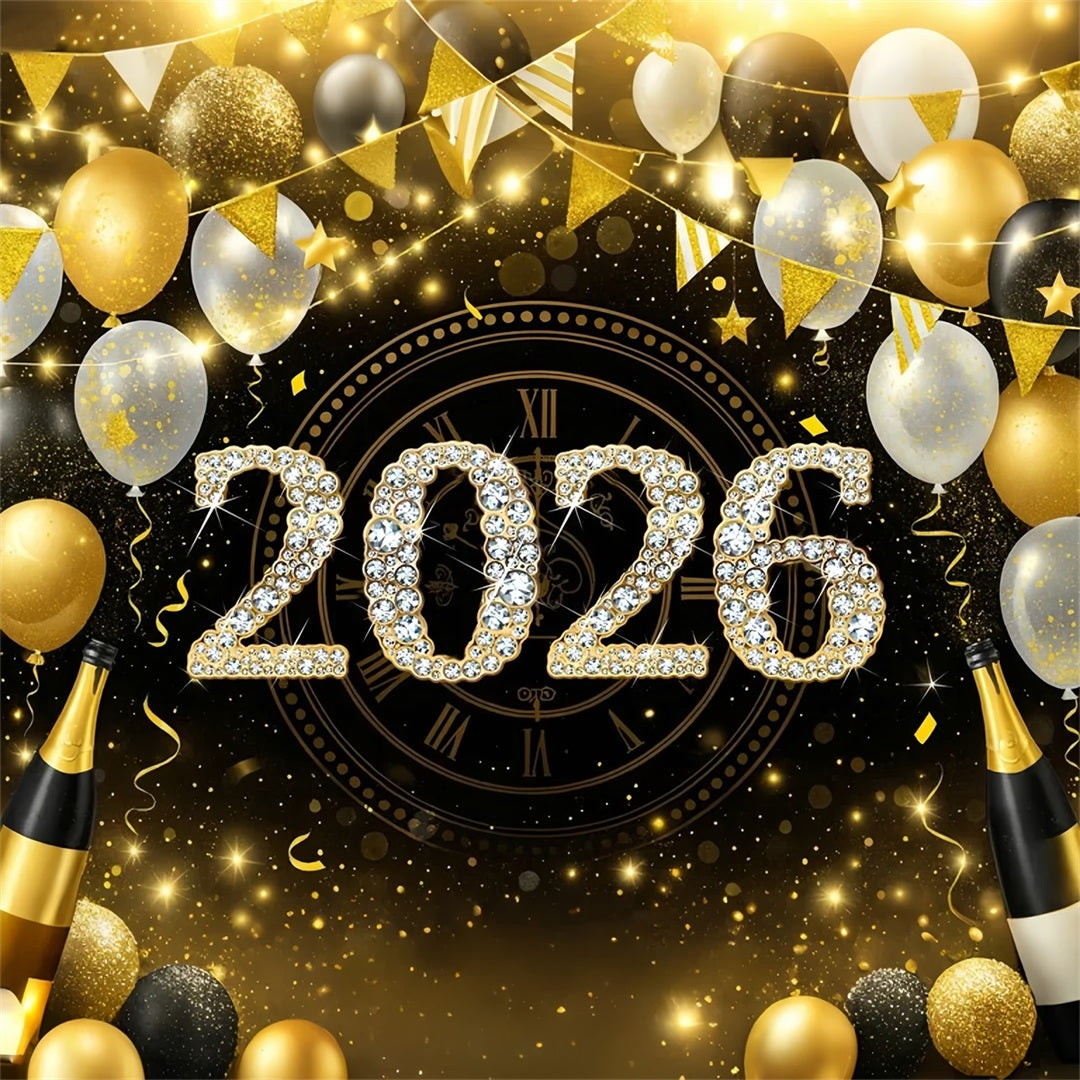 2026 New Year Backdrop Balloons Midnight Countdown Happy New Year Backdrop UK LXX510-8
