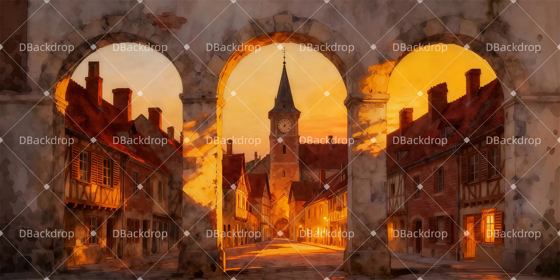 Stage Backdrops Sunset Town Arch Scenery Backdrops For Theater UK LXX511-T55