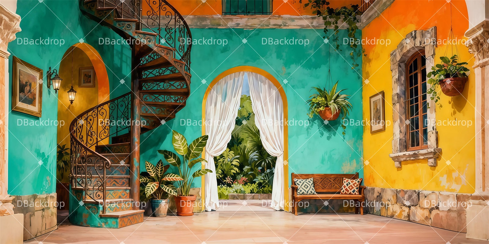 Theater Backdrop Tropical Villa Interior Large Stage Backdrops UK LXX511-T62