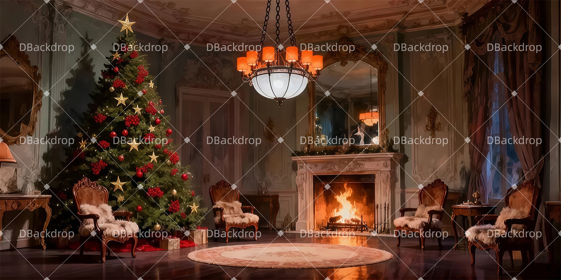 Christmas Stage Backdrops Cozy Christmas Room Theater Backdrops UK LXX511-T78