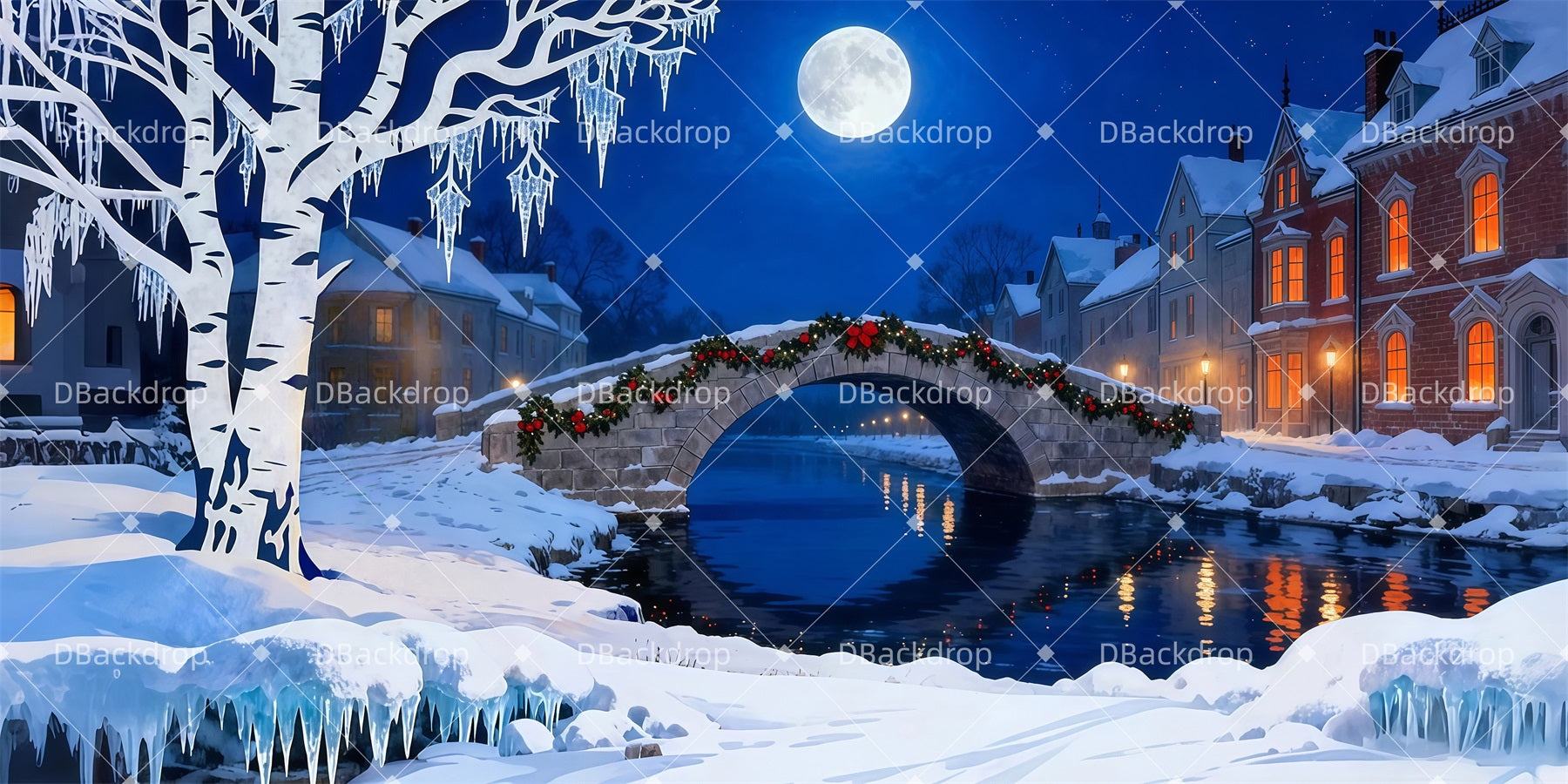 Stage Backdrop Ideas Christmas Bridge Town Performance Backdrop UK LXX511-T83