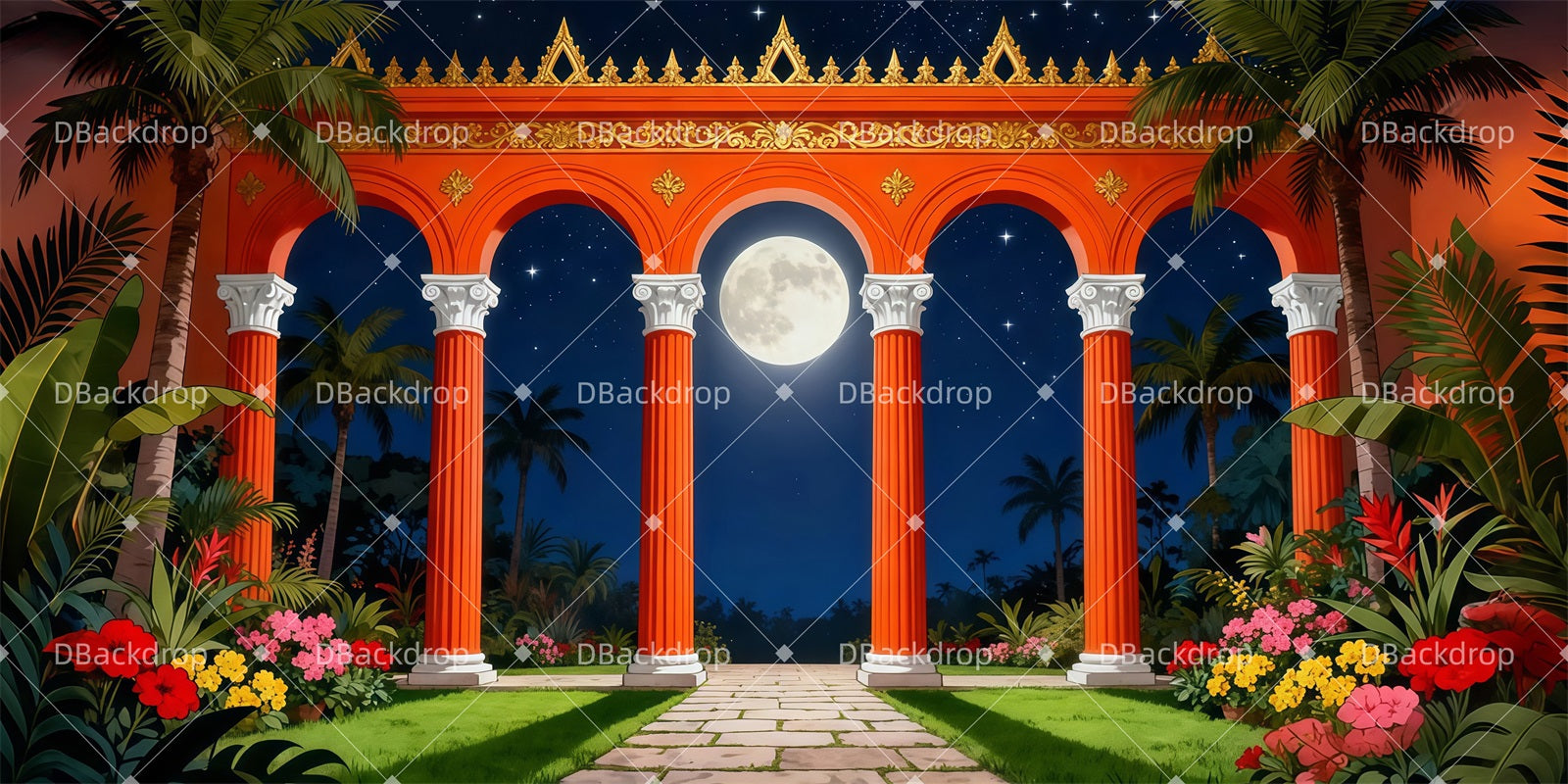 Theater Stage Backdrop Night Garden Pavilion Performance Backdrops UK LXX511-T97