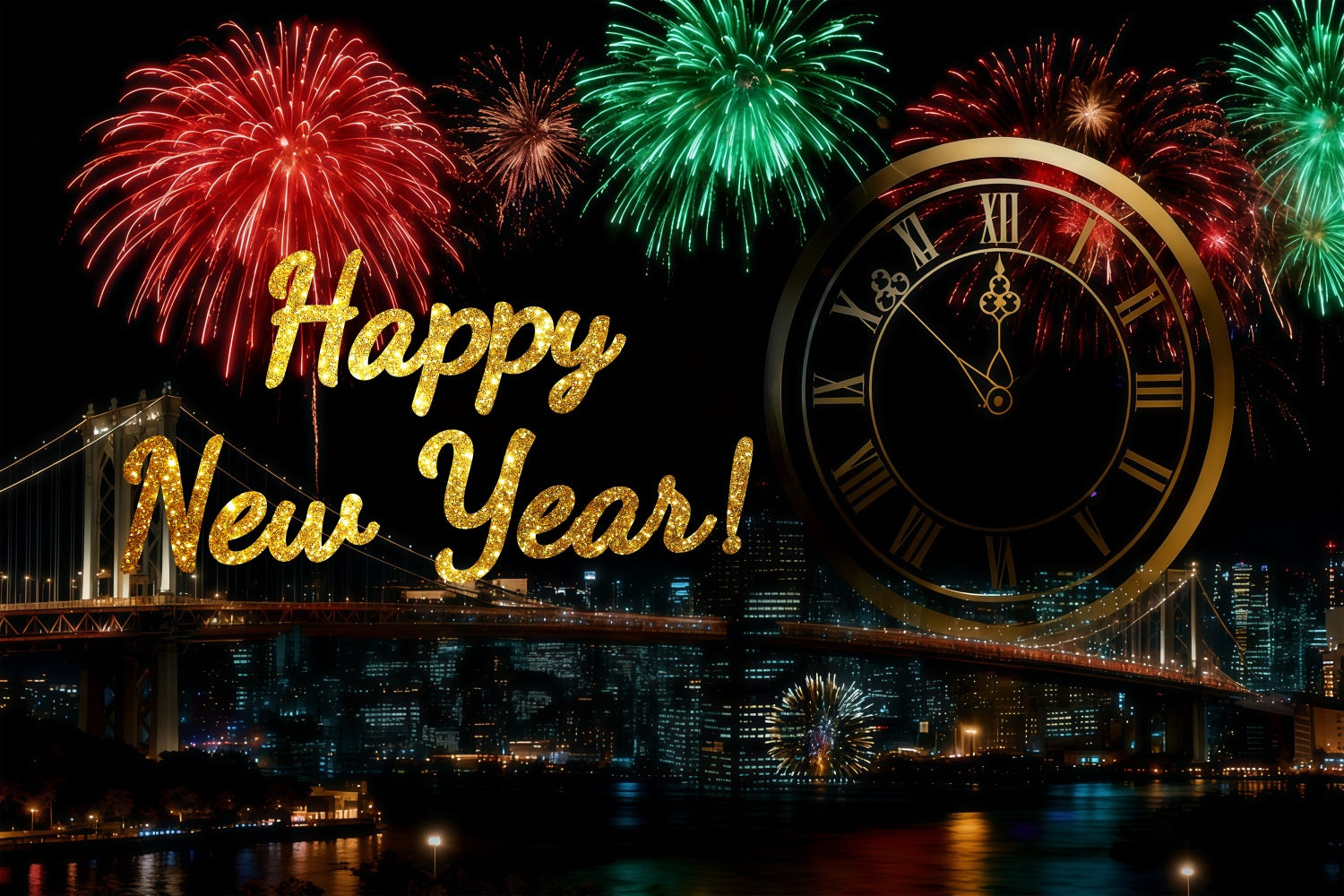 New Years Backdrop Fireworks Midnight City Countdown New Year's Eve Backdrop UK LXX512-1