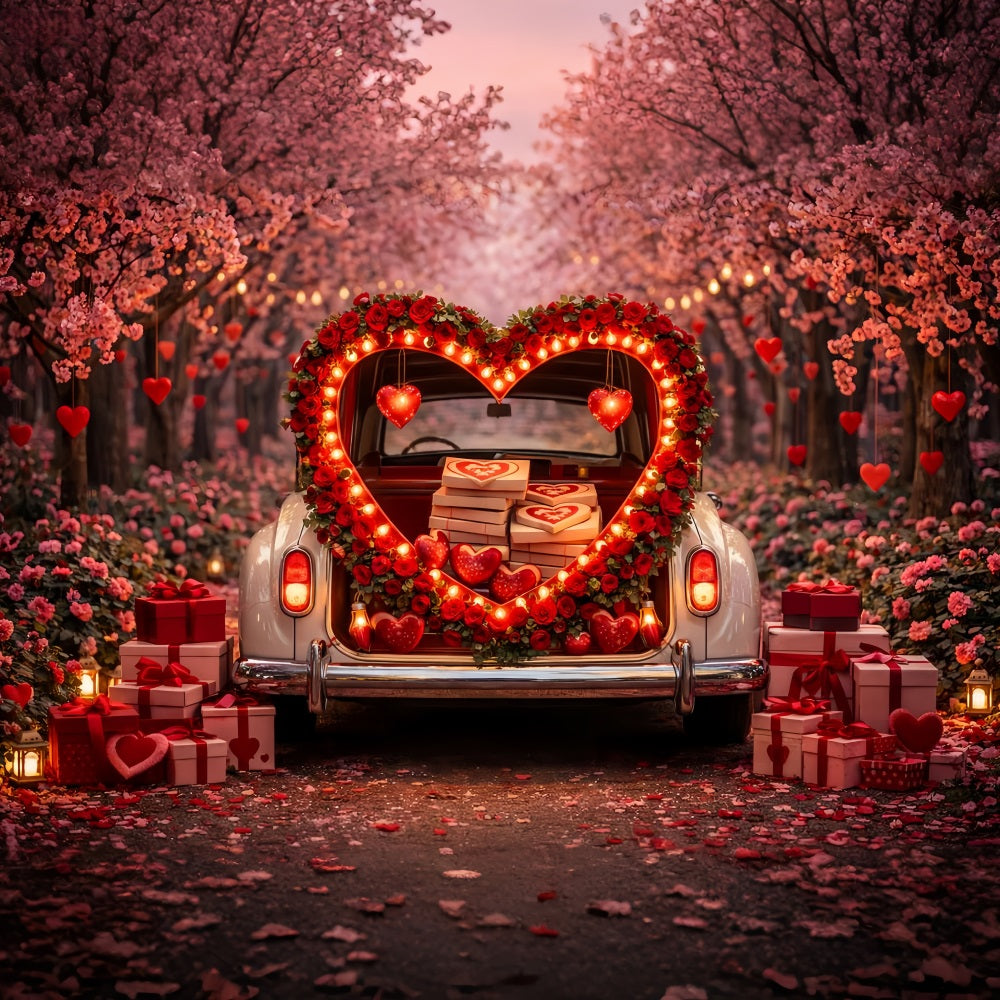 Gift Box Valentine Backdrop Heart Trunk Blossom Red Rose Heart Backdrop UK LXX512-100