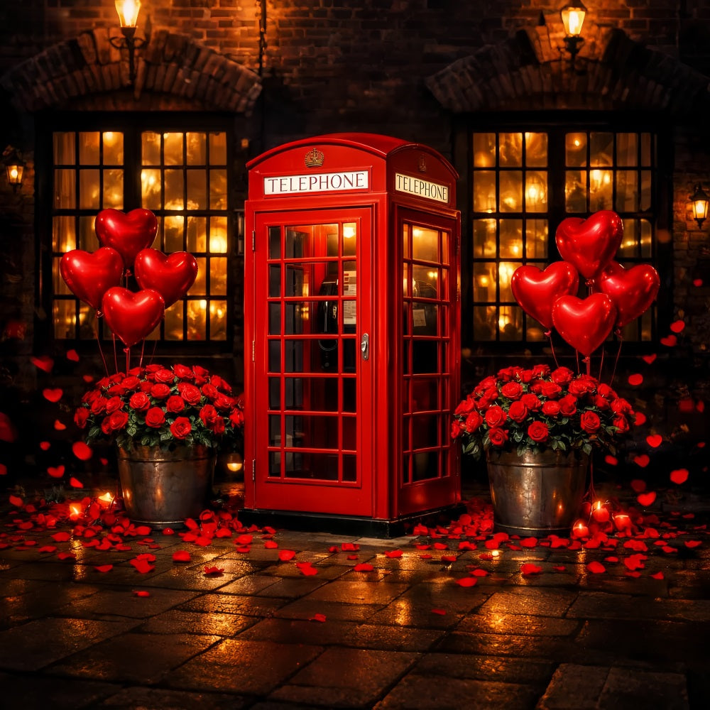 Heart Balloon Backdrop Red Telephone Booth Red Roses Backdrop UK LXX512-101