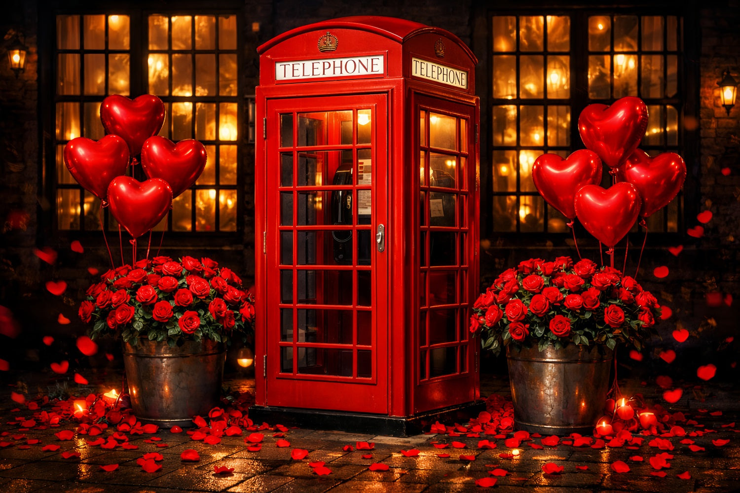 Heart Balloon Backdrop Red Telephone Booth Red Roses Backdrop UK LXX512-101
