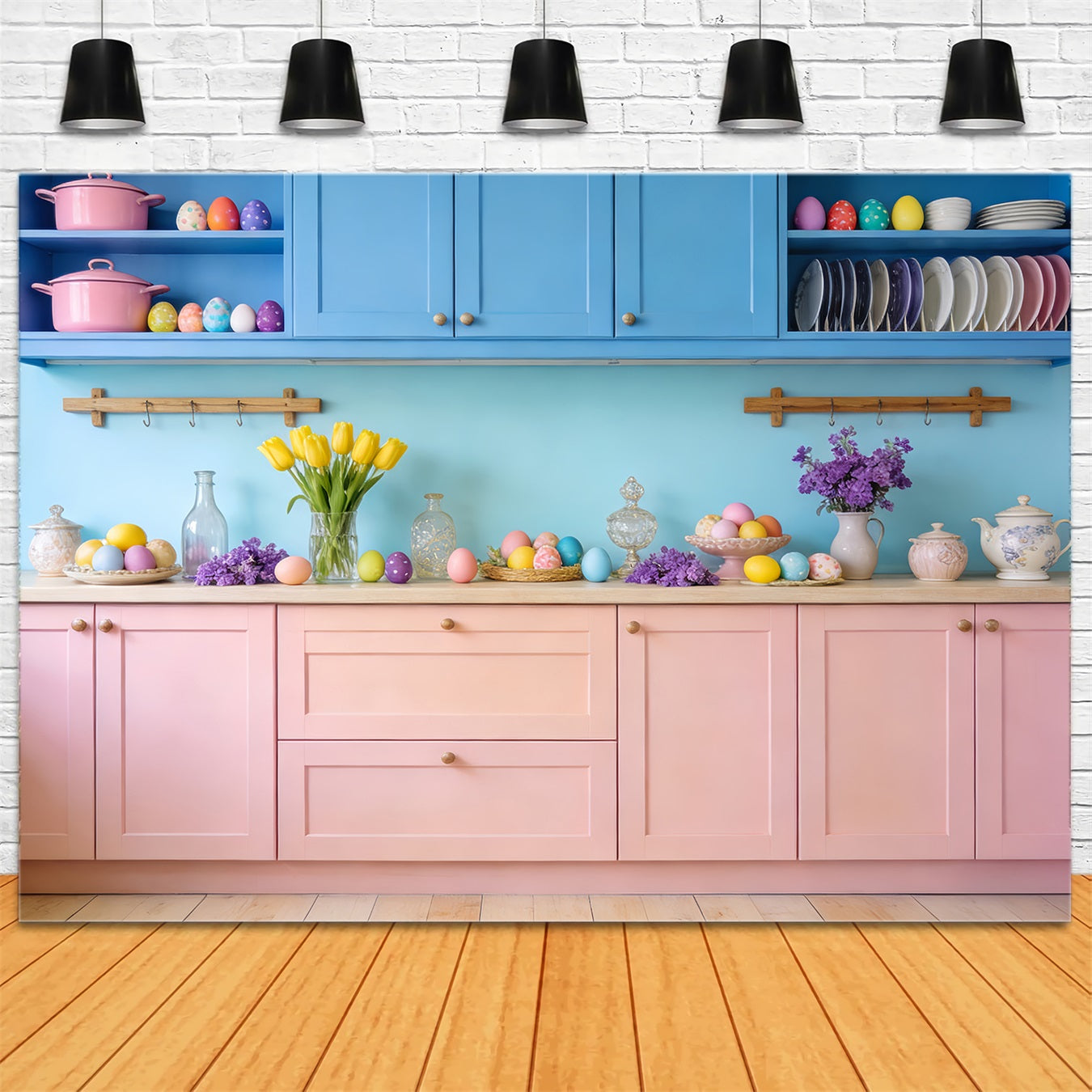 Easter Backdrop Pastel Kitchen Egg Display Rustic Easter Backdrop UK LXX512-103