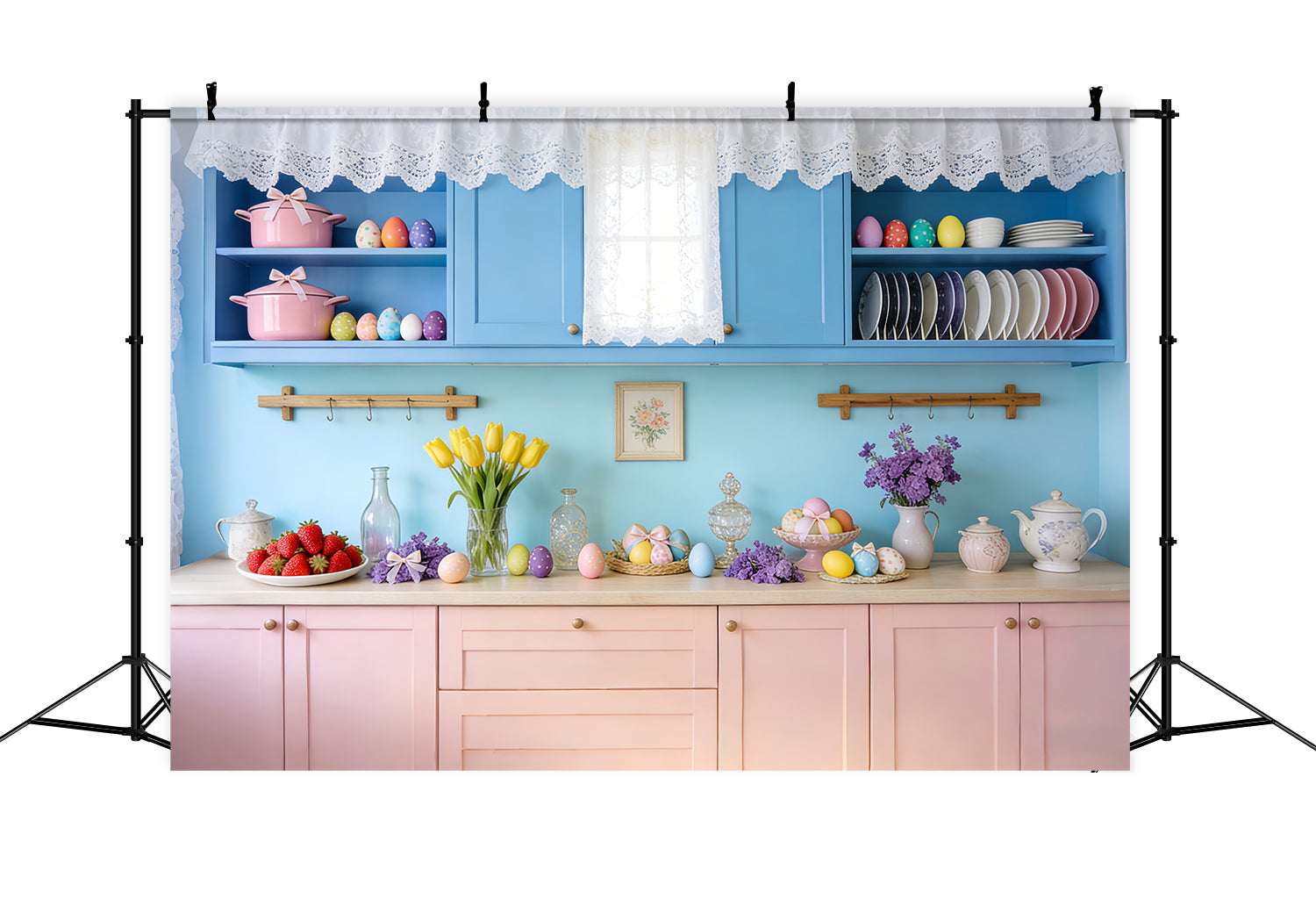 Rustic Easter Backdrop Vintage Blue Kitchen Egg Easter Photo Backdrop UK LXX512-104