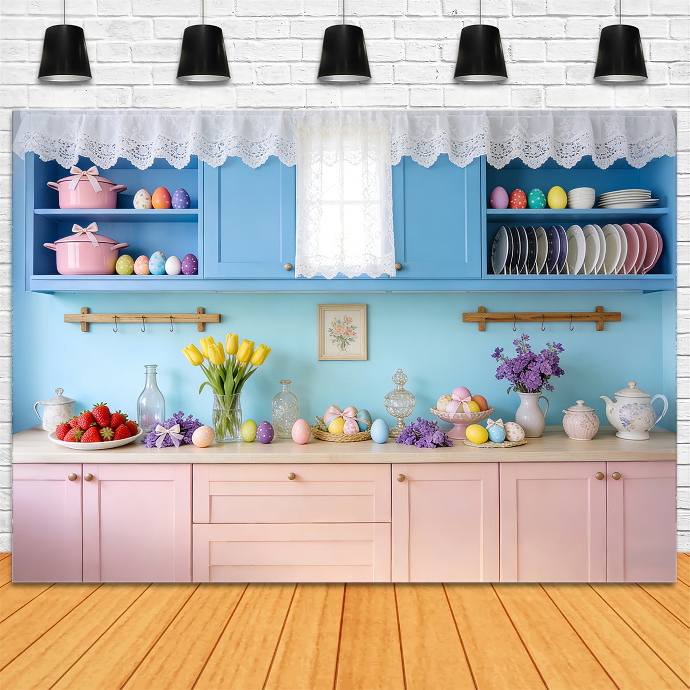 Rustic Easter Backdrop Vintage Blue Kitchen Egg Easter Photo Backdrop UK LXX512-104