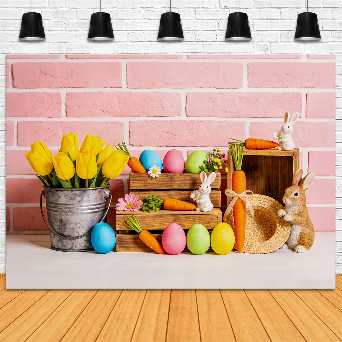 Peter Rabbit Backdrop Tulip Bucket Carrot Bunny Easter Egg Backdrop UK LXX512-111