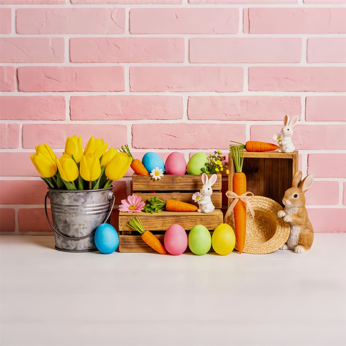 Peter Rabbit Backdrop Tulip Bucket Carrot Bunny Easter Egg Backdrop UK LXX512-111