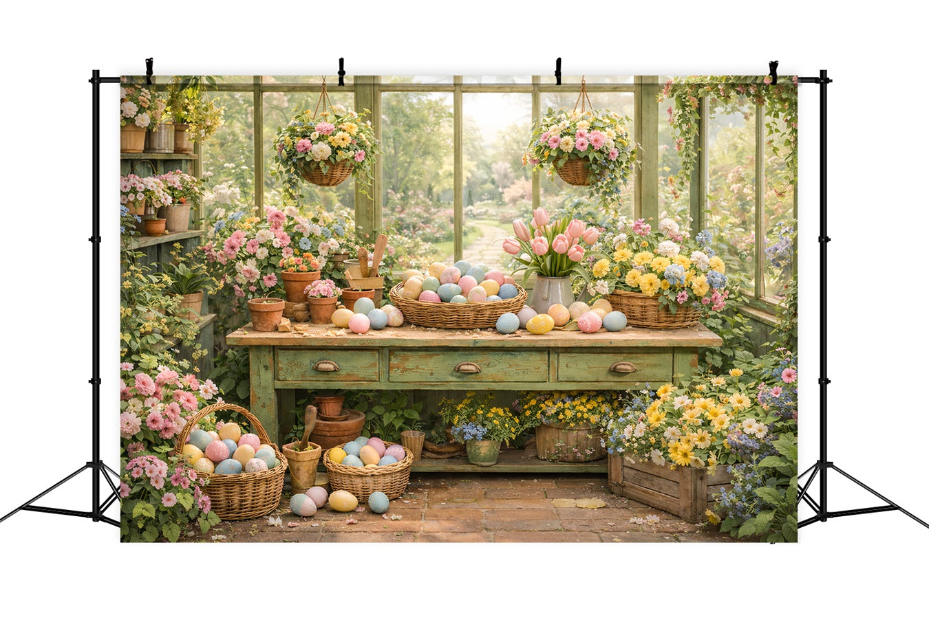 Easter Basket Backdrop Greenhouse Garden Flower Table Easter Egg Backdrop UK LXX512-115