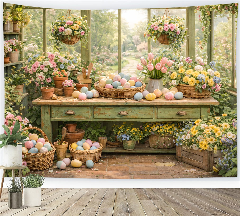 Easter Basket Backdrop Greenhouse Garden Flower Table Easter Egg Backdrop UK LXX512-115