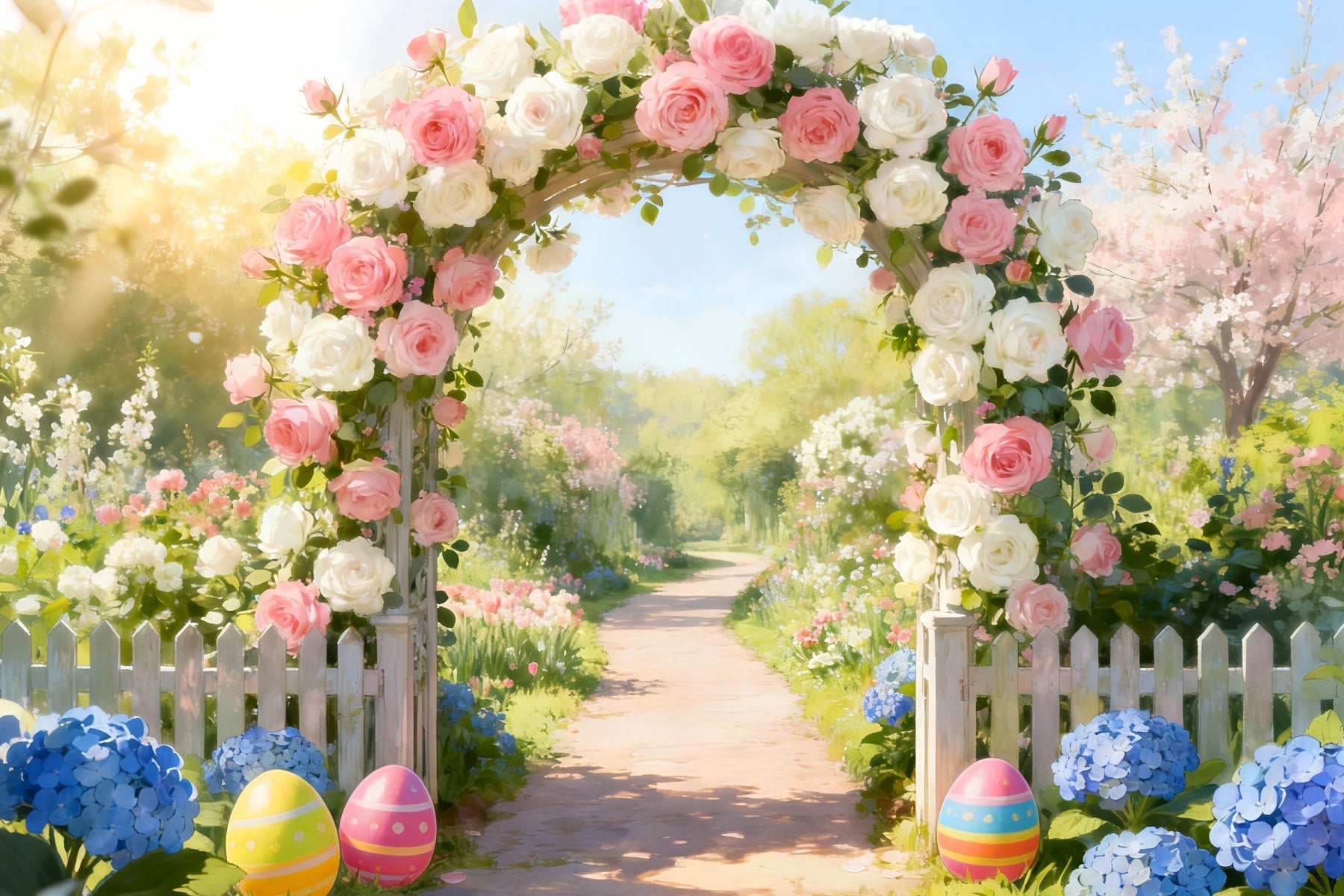 Easter Backdrop Ideas Rose Garden Archway Path Easter Flower Backdrop UK LXX512-116