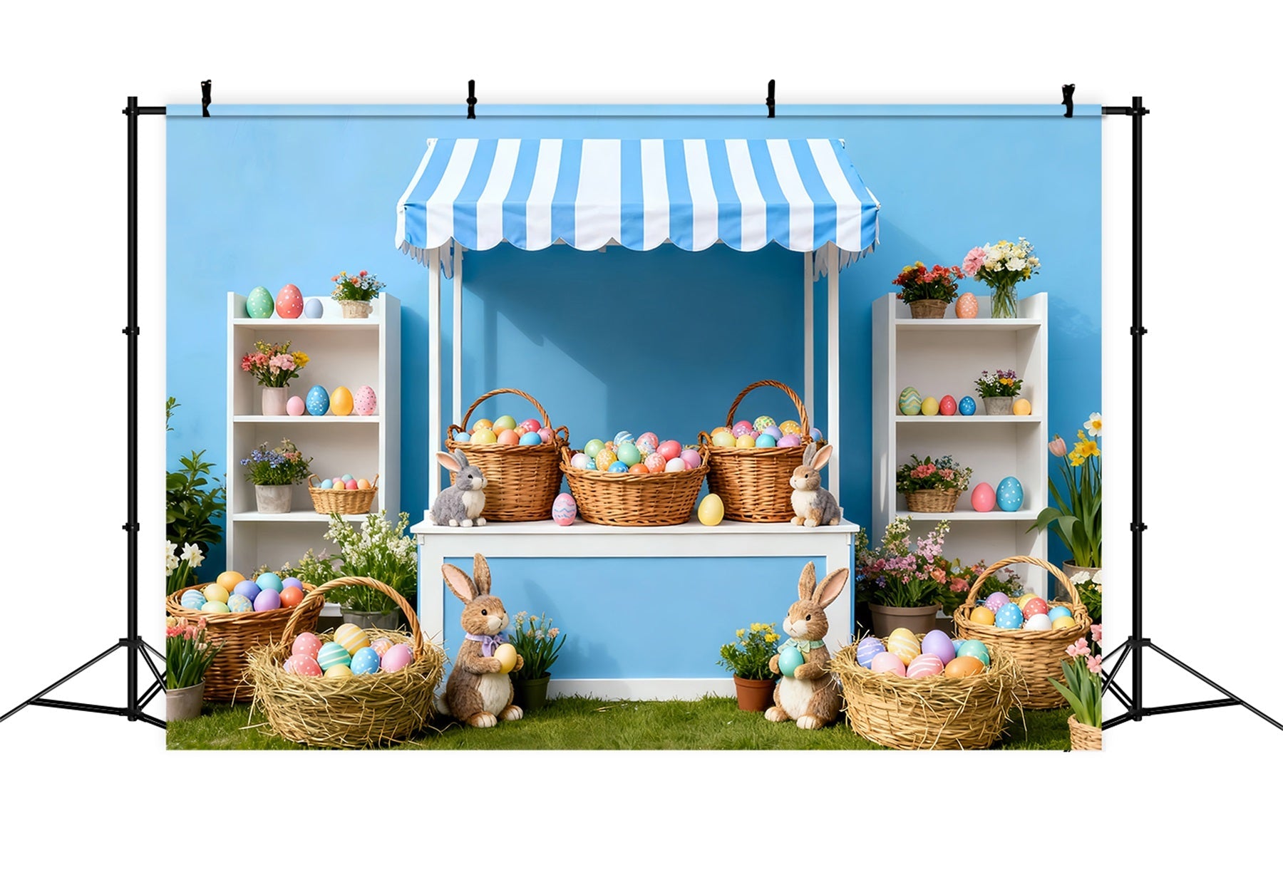 Easter Photo Backdrop Blue Stripe Egg Market Bunny Backdrop UK LXX512-117