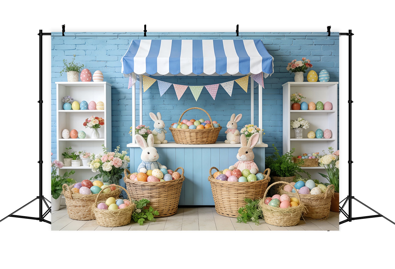 Bunny Backdrop Blue Stripe Market Stall Easter Photo Backdrop UK LXX512-118