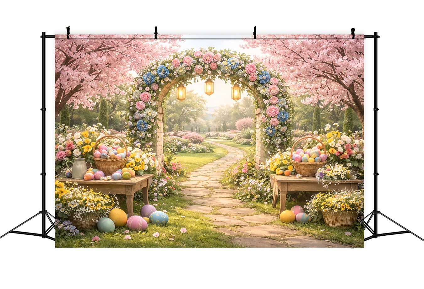 Easter Flower Backdrop Blooming Garden Floral Egg Arch Easter Backdrop Ideas UK LXX512-119