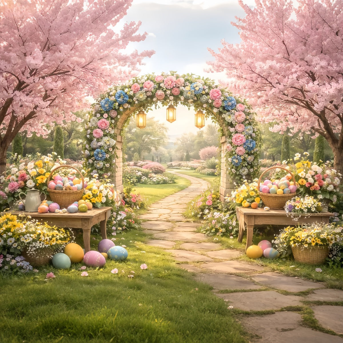 Easter Flower Backdrop Blooming Garden Floral Egg Arch Easter Backdrop Ideas UK LXX512-119
