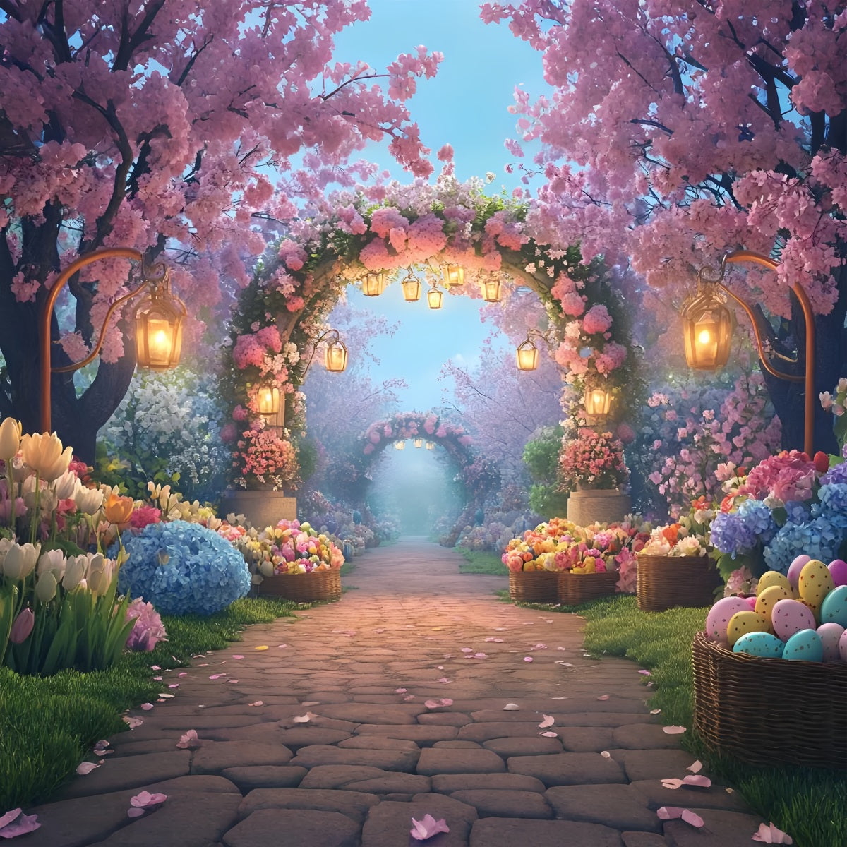 Easter Egg Backdrop Enchanted Blossom Lantern Pathway Tulip Backdrop UK LXX512-120