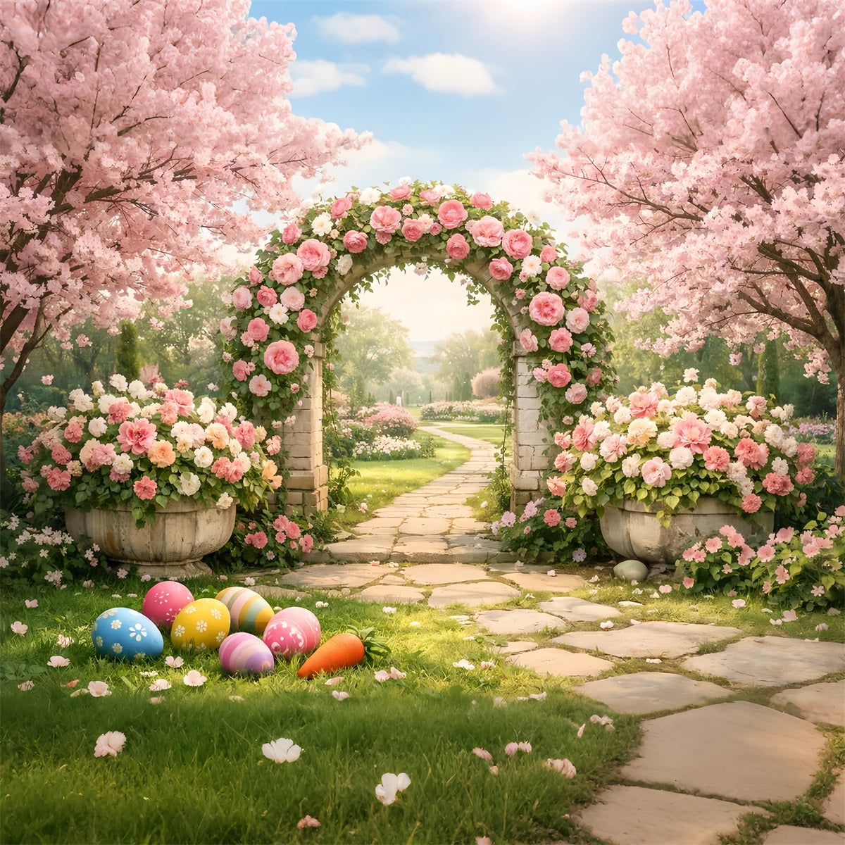 Easter Egg Hunt Backdrop Blossom Rose Garden Archway Easter Backdrop UK LXX512-122