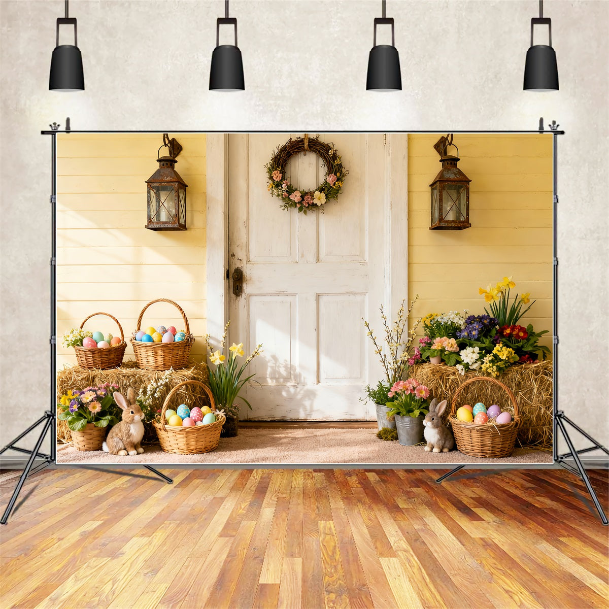 Easter Photo Backdrop Rustic Spring Porch Egg Bunny Backdrop UK LXX512-126