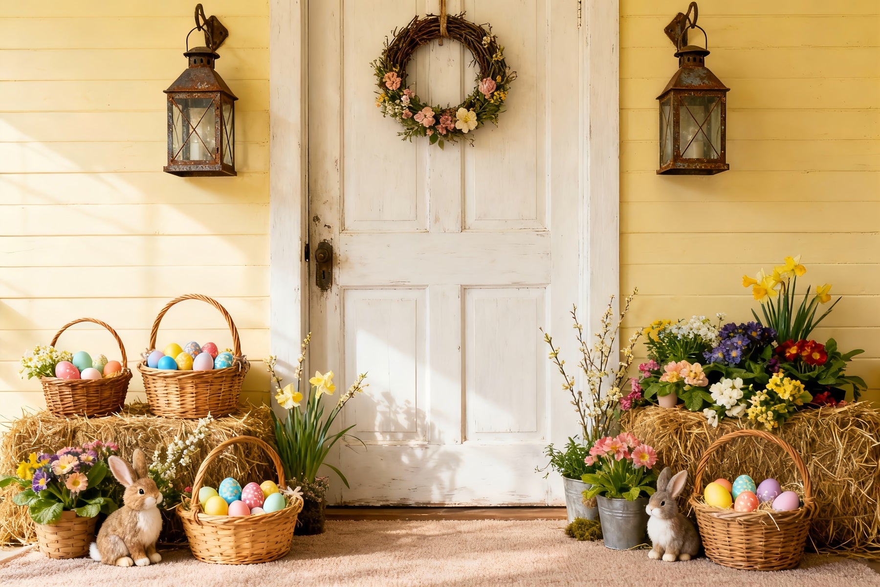Easter Photo Backdrop Rustic Spring Porch Egg Bunny Backdrop UK LXX512-126