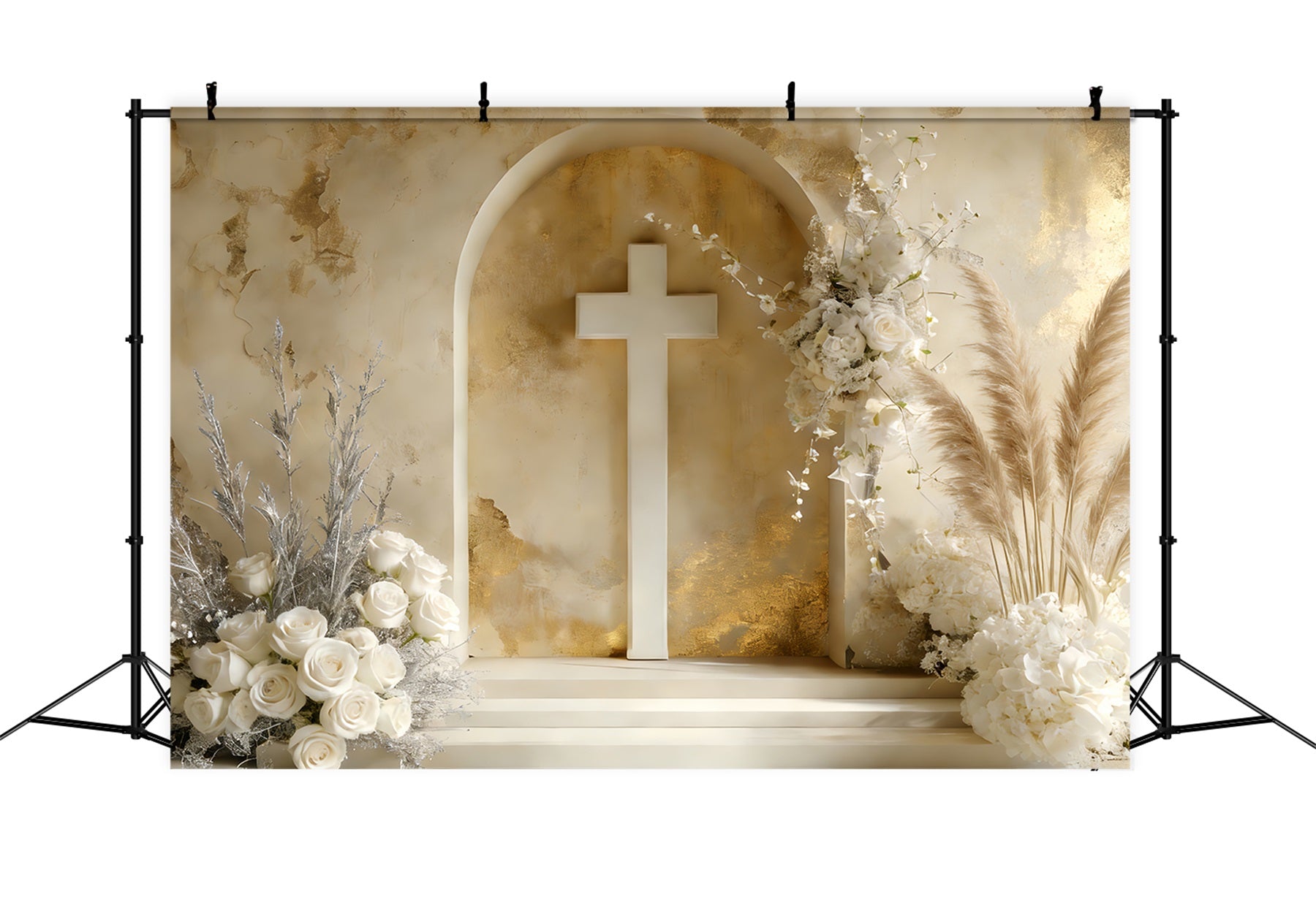 Cross Backdrop Boho Style Floral Altar Rustic Easter Backdrop UK LXX512-130