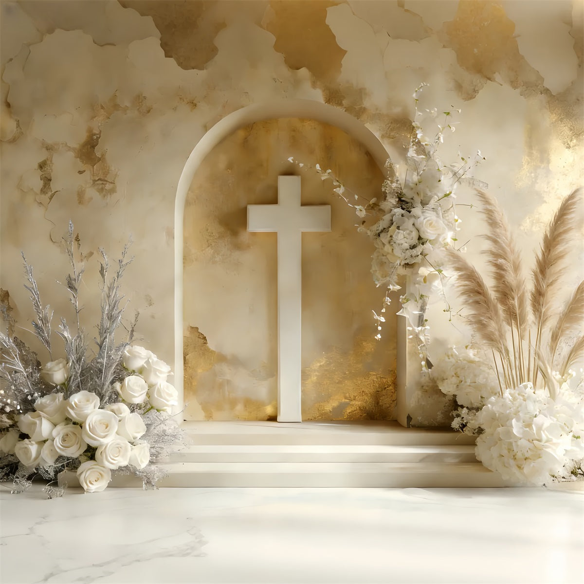 Cross Backdrop Boho Style Floral Altar Rustic Easter Backdrop UK LXX512-130