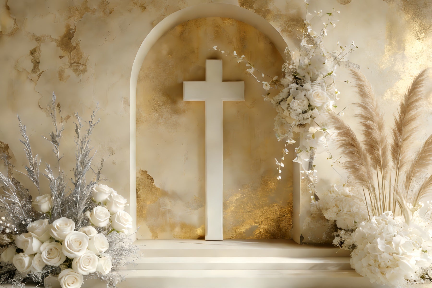 Cross Backdrop Boho Style Floral Altar Rustic Easter Backdrop UK LXX512-130