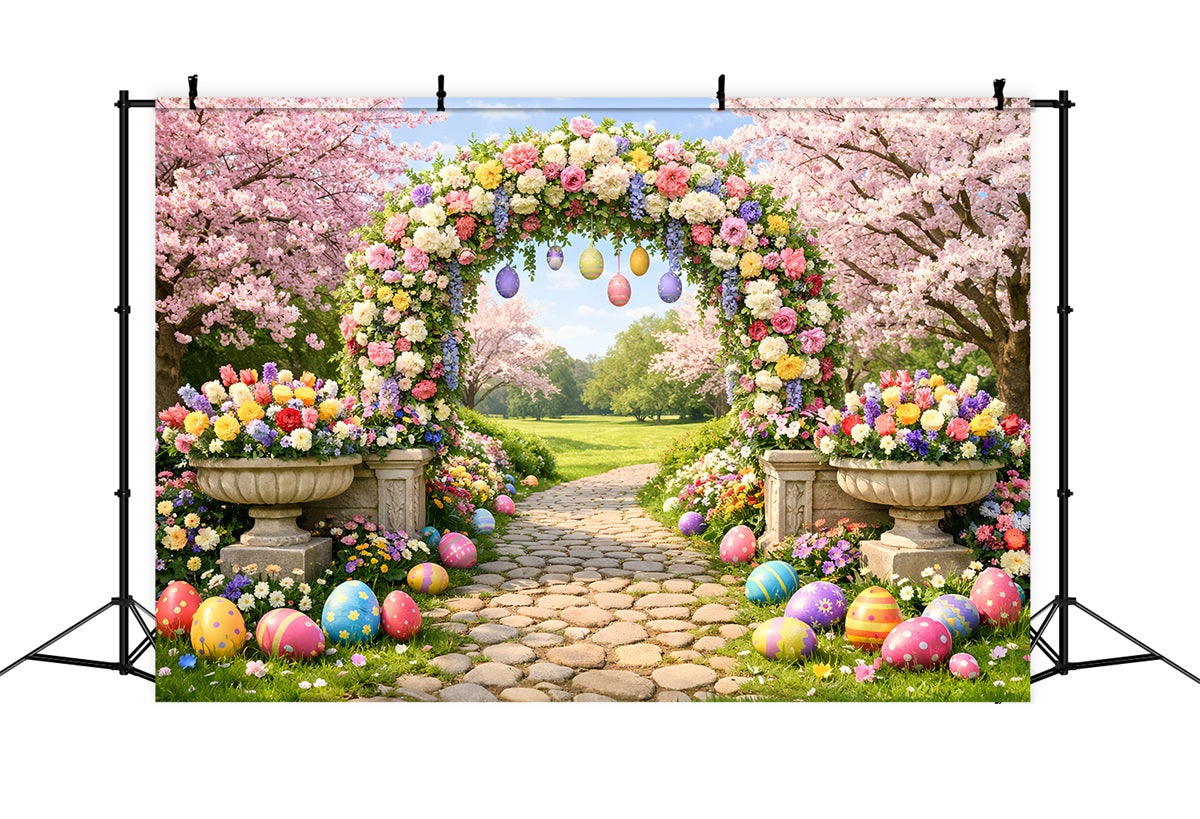 Egg Hunt Backdrop Blossom Arch Garden Path Easter Flower Backdrop UK LXX512-131