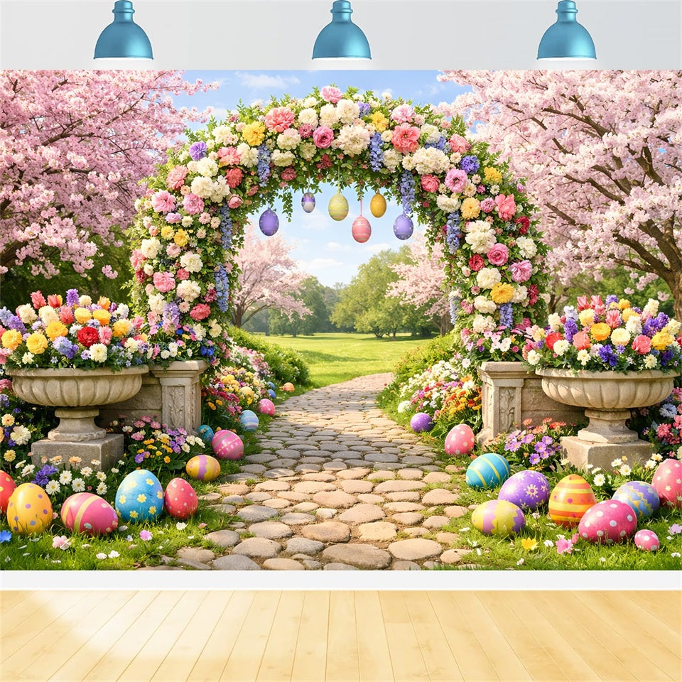 Egg Hunt Backdrop Blossom Arch Garden Path Easter Flower Backdrop UK LXX512-131