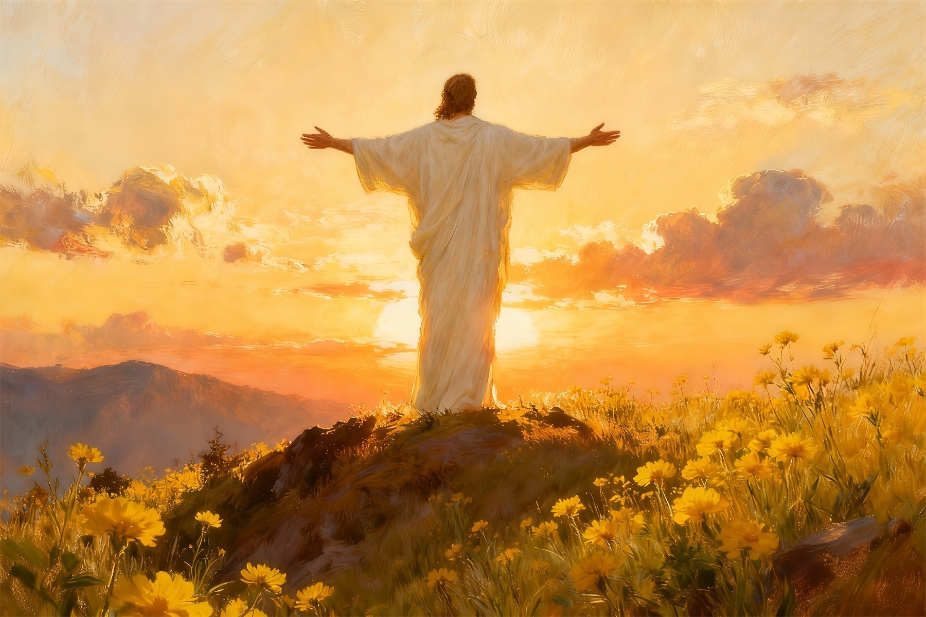 Church Easter Backdrop Risen Christ Golden Dawn Religious Easter Backdrops UK LXX512-133