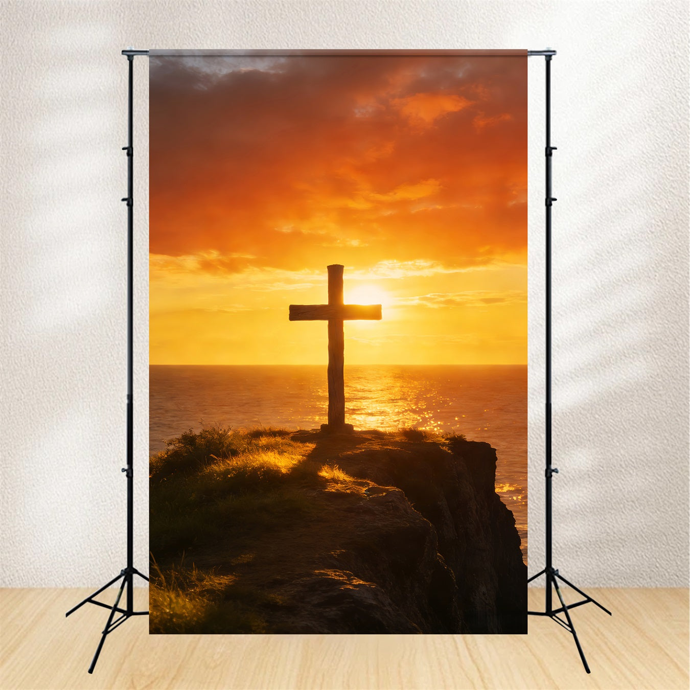 Cross Backdrop Ocean Horizon Sunset Glow Easter Backdrops For Church UK LXX512-139