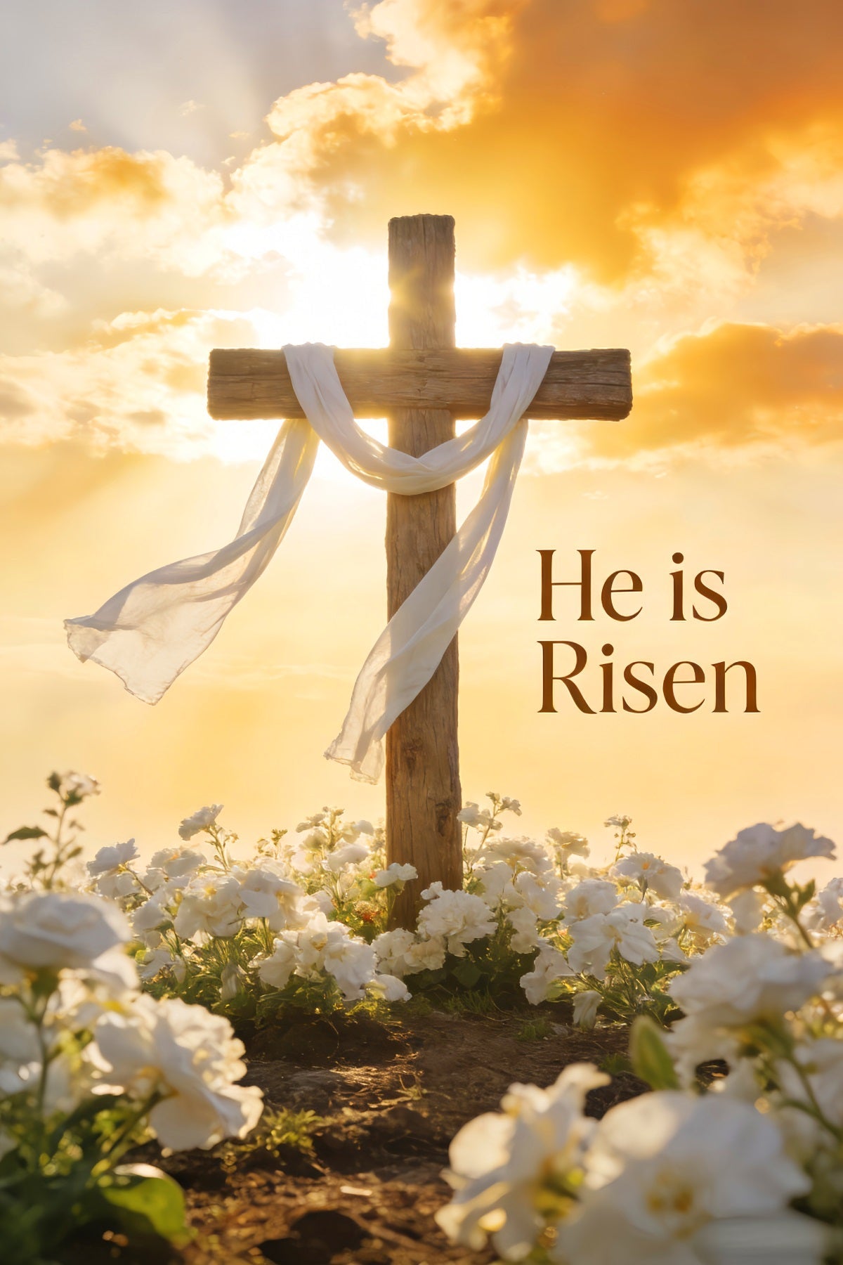 He is Risen Backdrop Sunlit Cross Lily Meadow Church Easter Backdrop UK LXX512-140