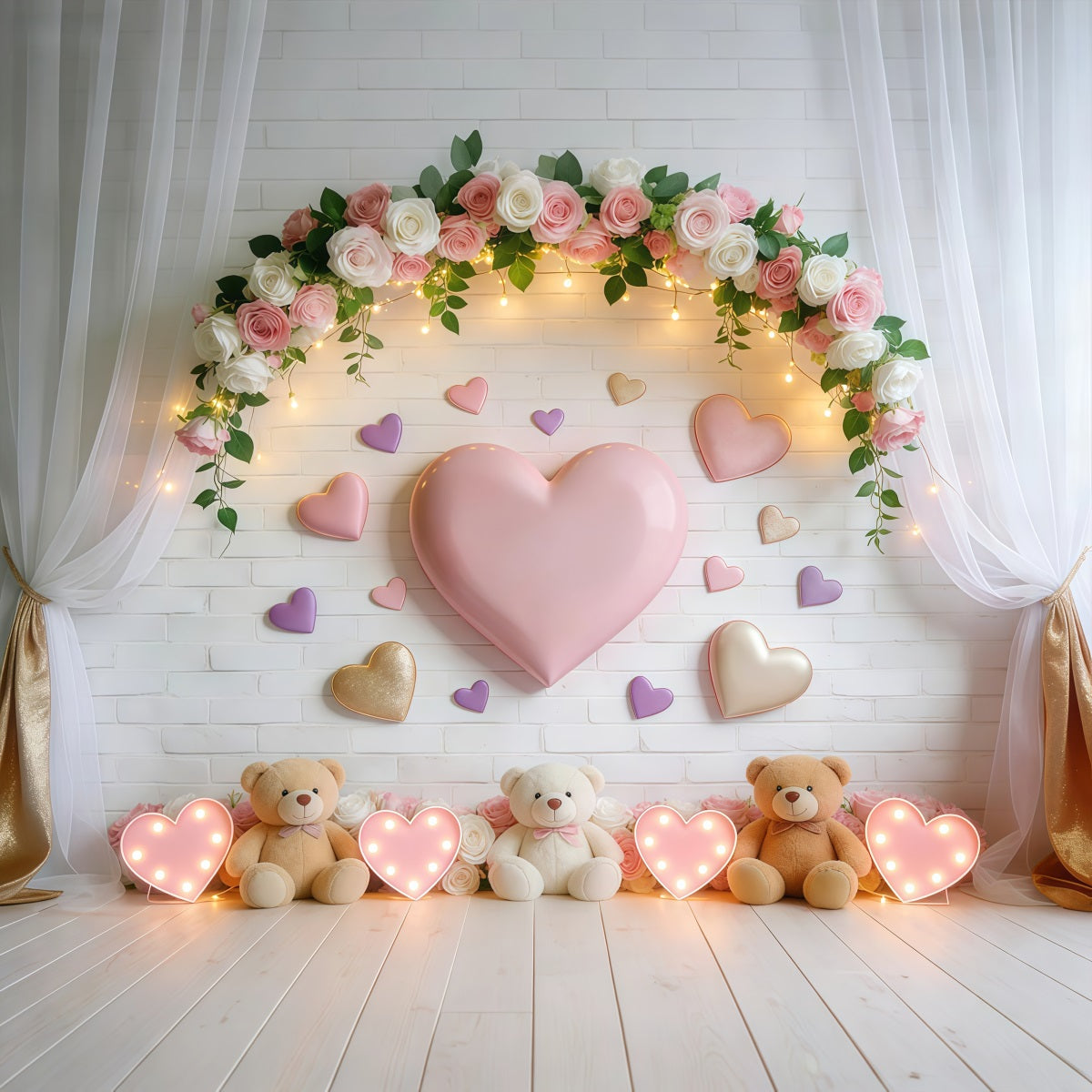 Love Backdrops Sweet Heart Teddy Bear Glow Romantic Backdrop UK LXX512-145
