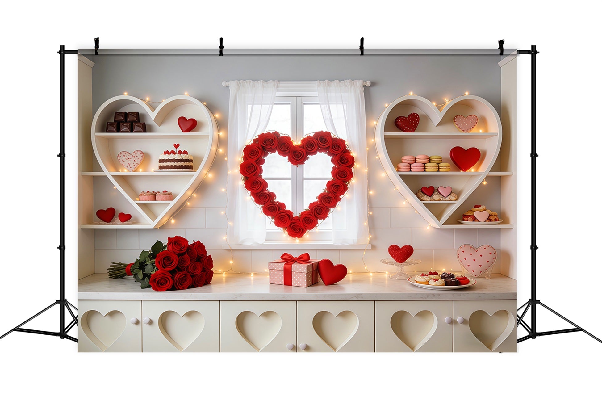 Sweetheart Candy Backdrop Kitchen Rose Love Heart Valentine Backdrop UK LXX512-146