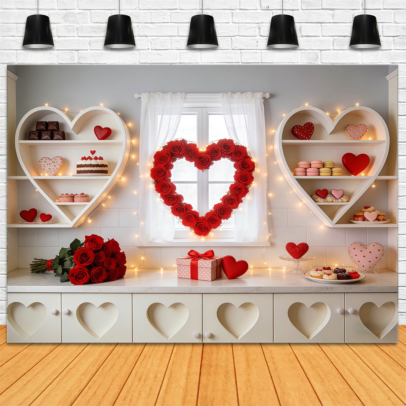 Sweetheart Candy Backdrop Kitchen Rose Love Heart Valentine Backdrop UK LXX512-146